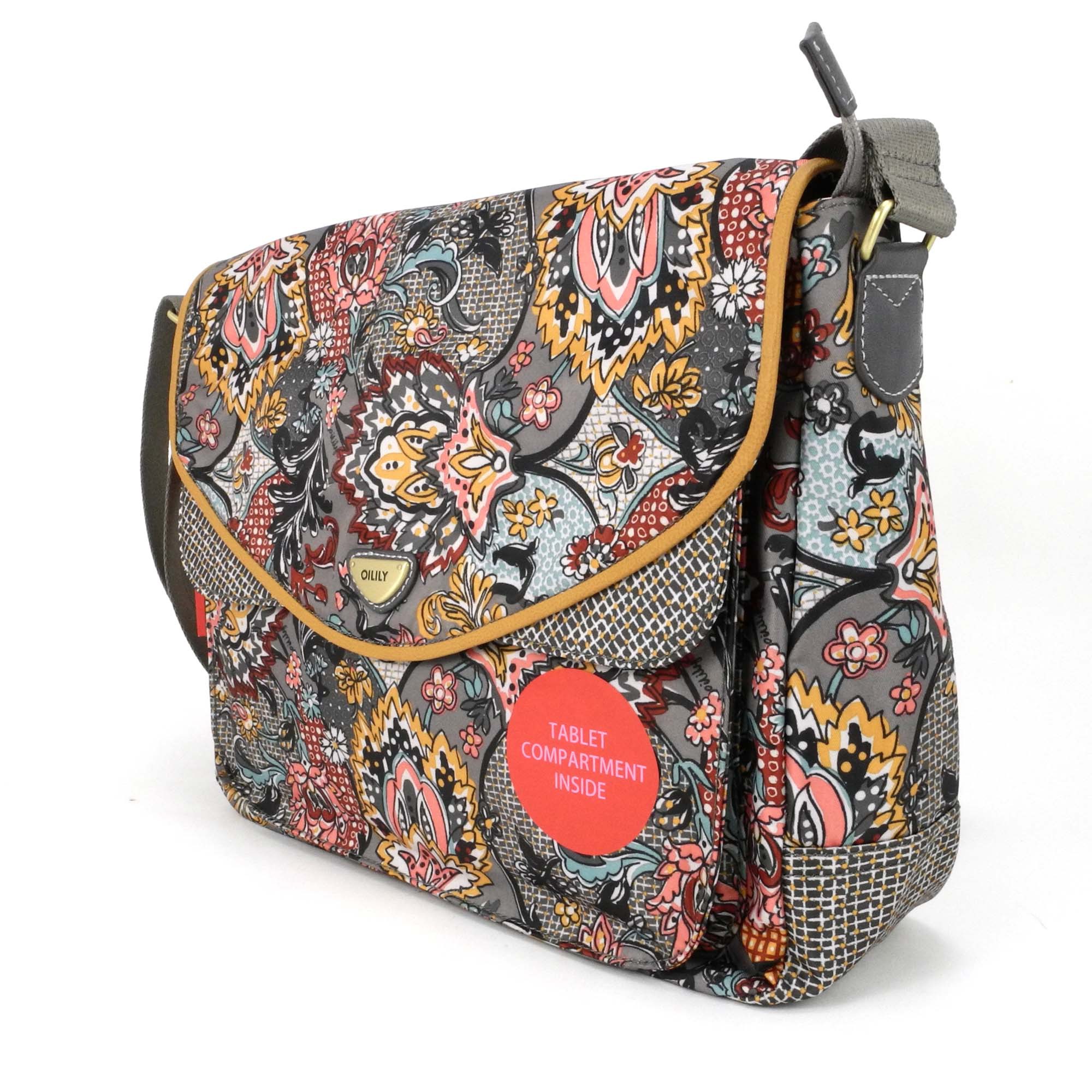 Oilily French Paisley Satchel Schultertasche Mit Tabletfach Iron Grau