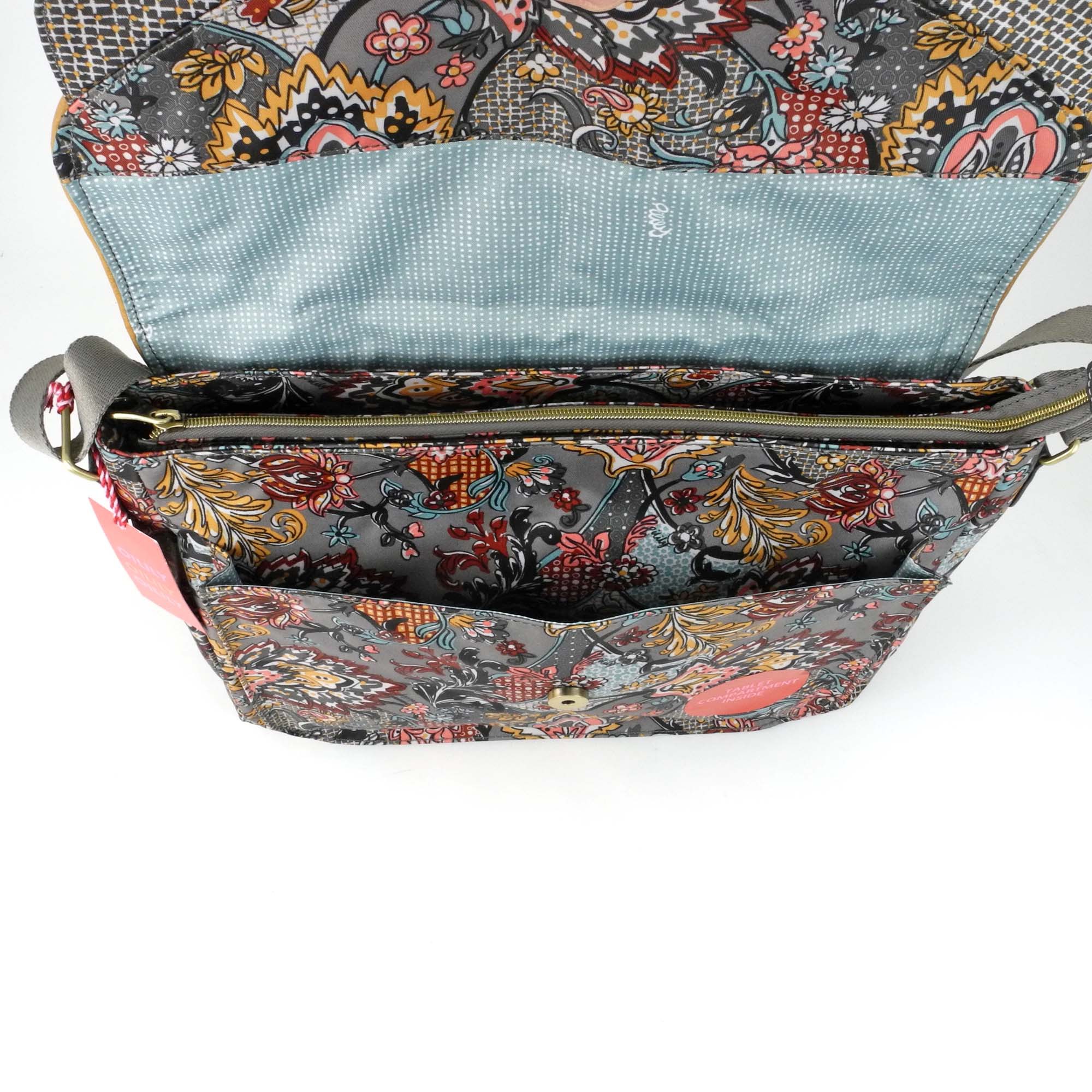 Oilily French Paisley Satchel Schultertasche Mit Tabletfach Iron Grau